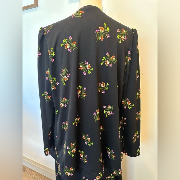 Caron International  floral dress and jacket set VTG 70s EUC SZL black maxi - Picture 9 of 11